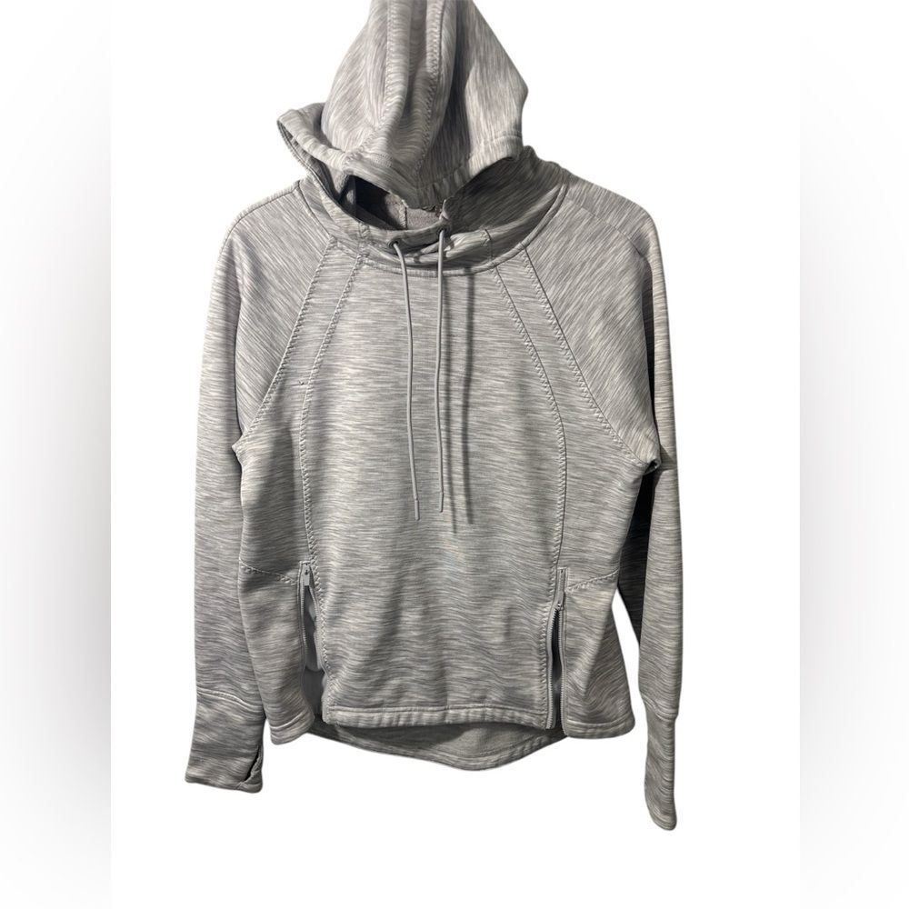 Athleta Spacedye Hoodie X Small White Heather Mock Neck Side Zippers Athleisure